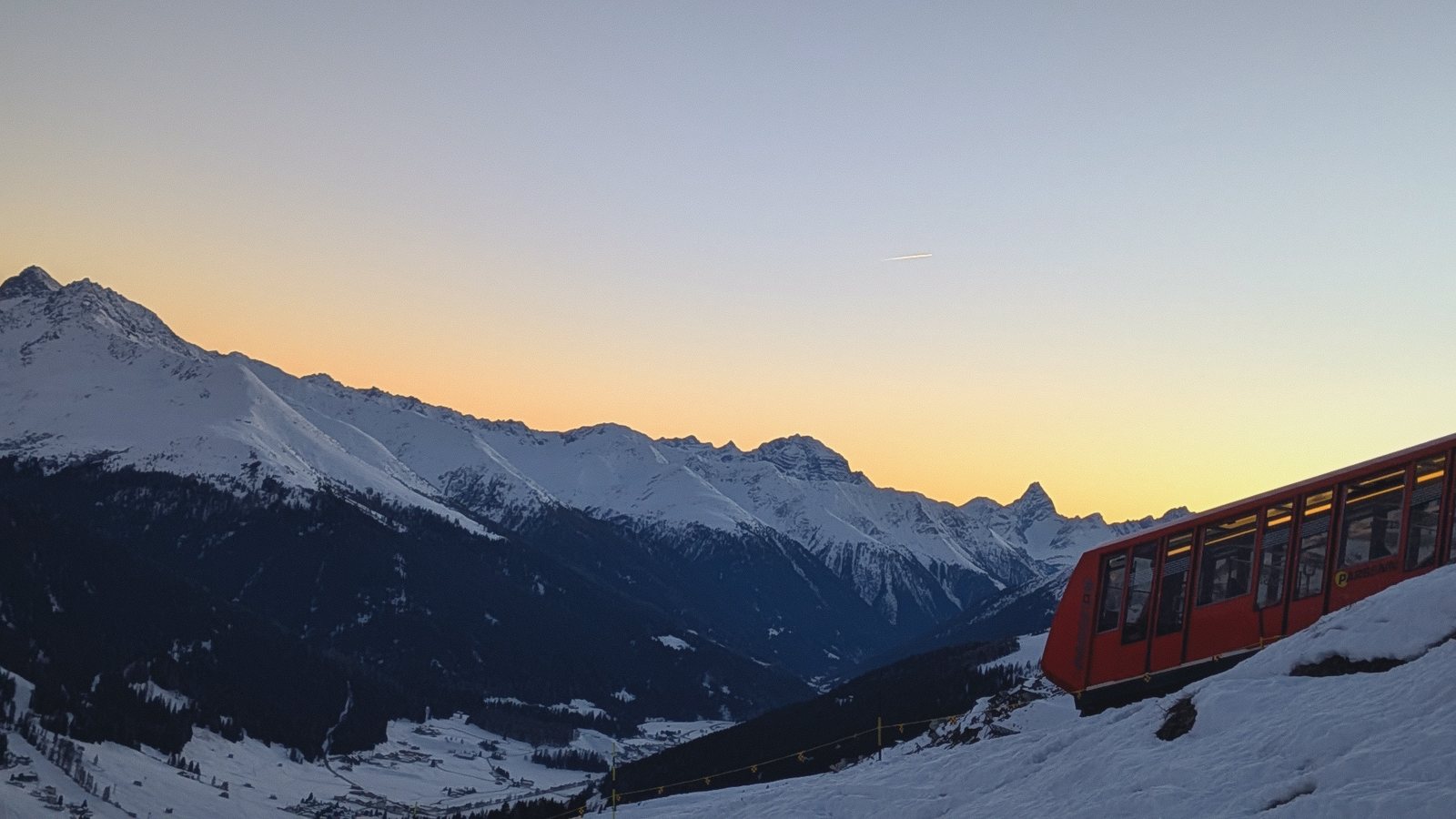 funicular red alpine dusk