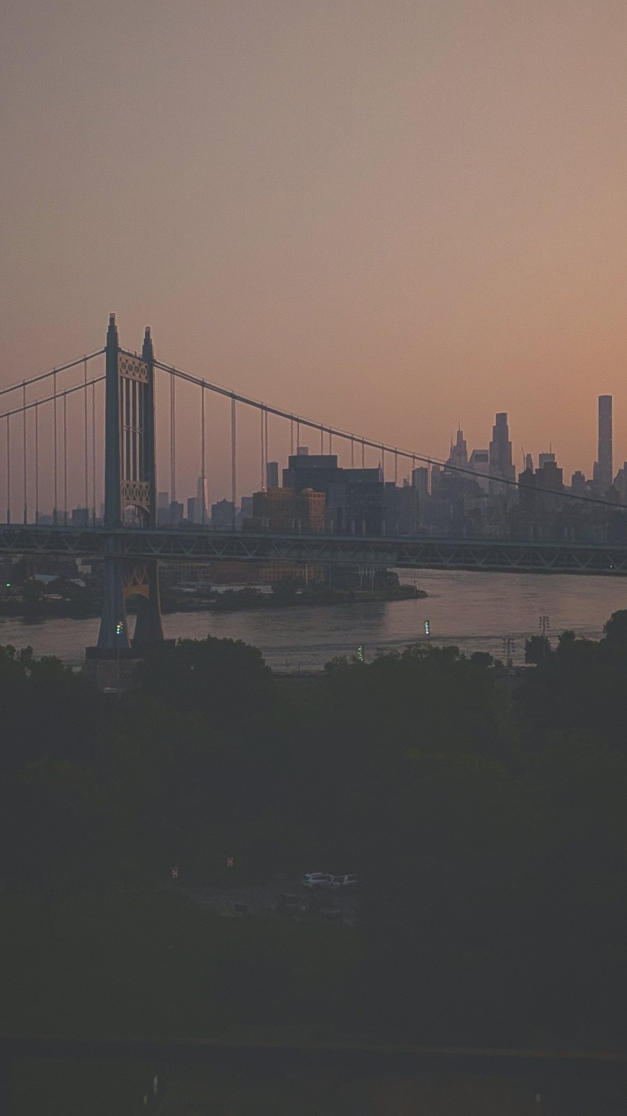 nyc triborough skyline window dusk
